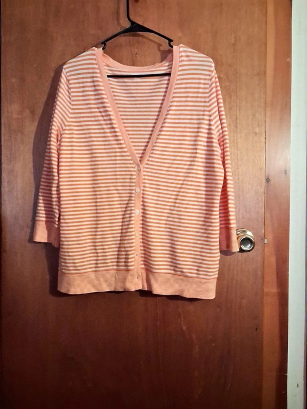 Land's End Striped Cardigan in Orange & White Like New